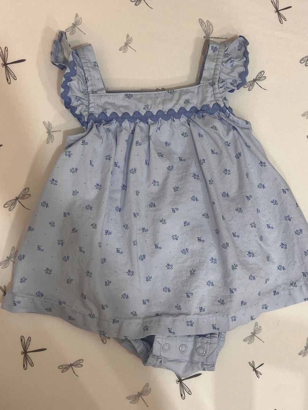 Carter's Light Blue Floral Dress Ruffle Romper